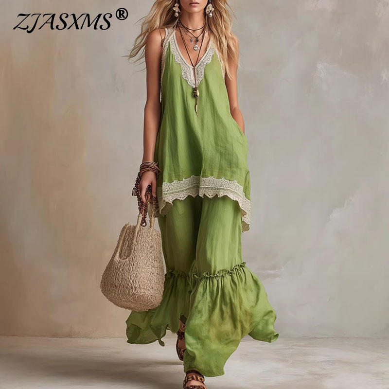 Lace Trim Cami - طقم نسائي جديد من قطعتين بتصميم