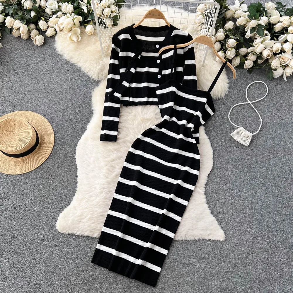 Longline Cardigan Knit - الكورية الحلو ضرب اللون المرقعة مخطط