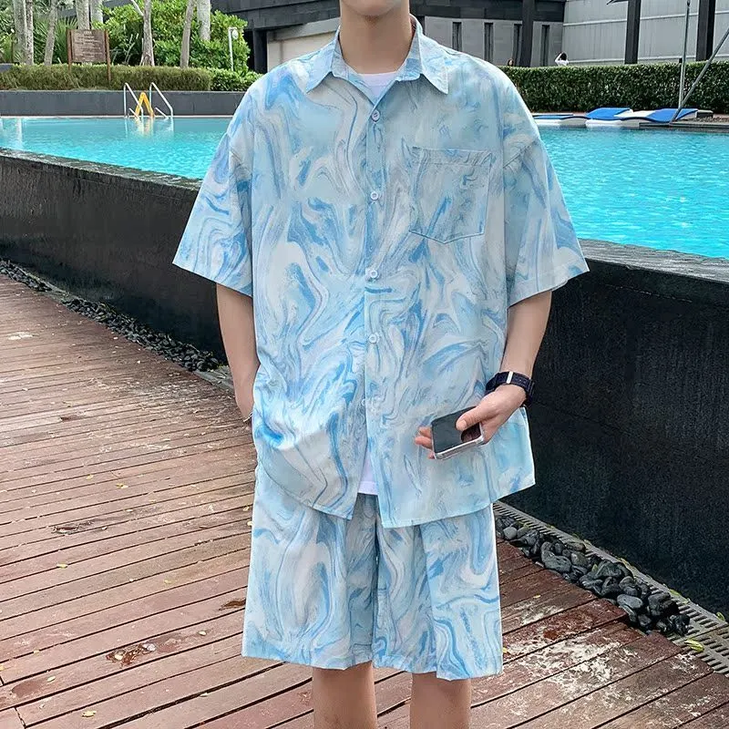 Tie Dye Two Piece - طقم قميص رجالي صيفي بنمط هاواي