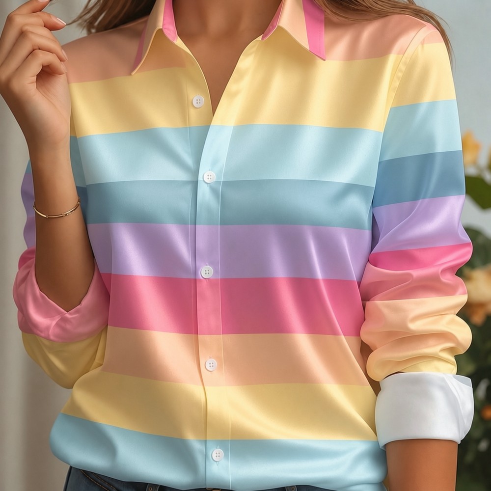 Women'S Fashion Trends - قميص نسائي من الساتان بياقة مدببة