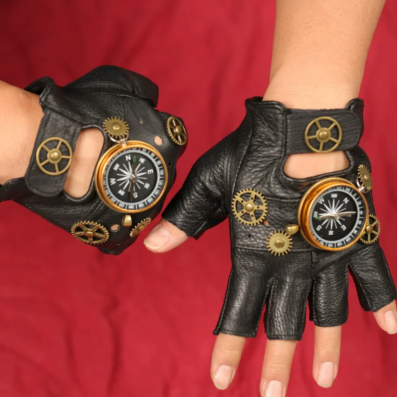 Women Fashion Gloves - Steampunk بو الجلود أصابع البوصلة قفازات