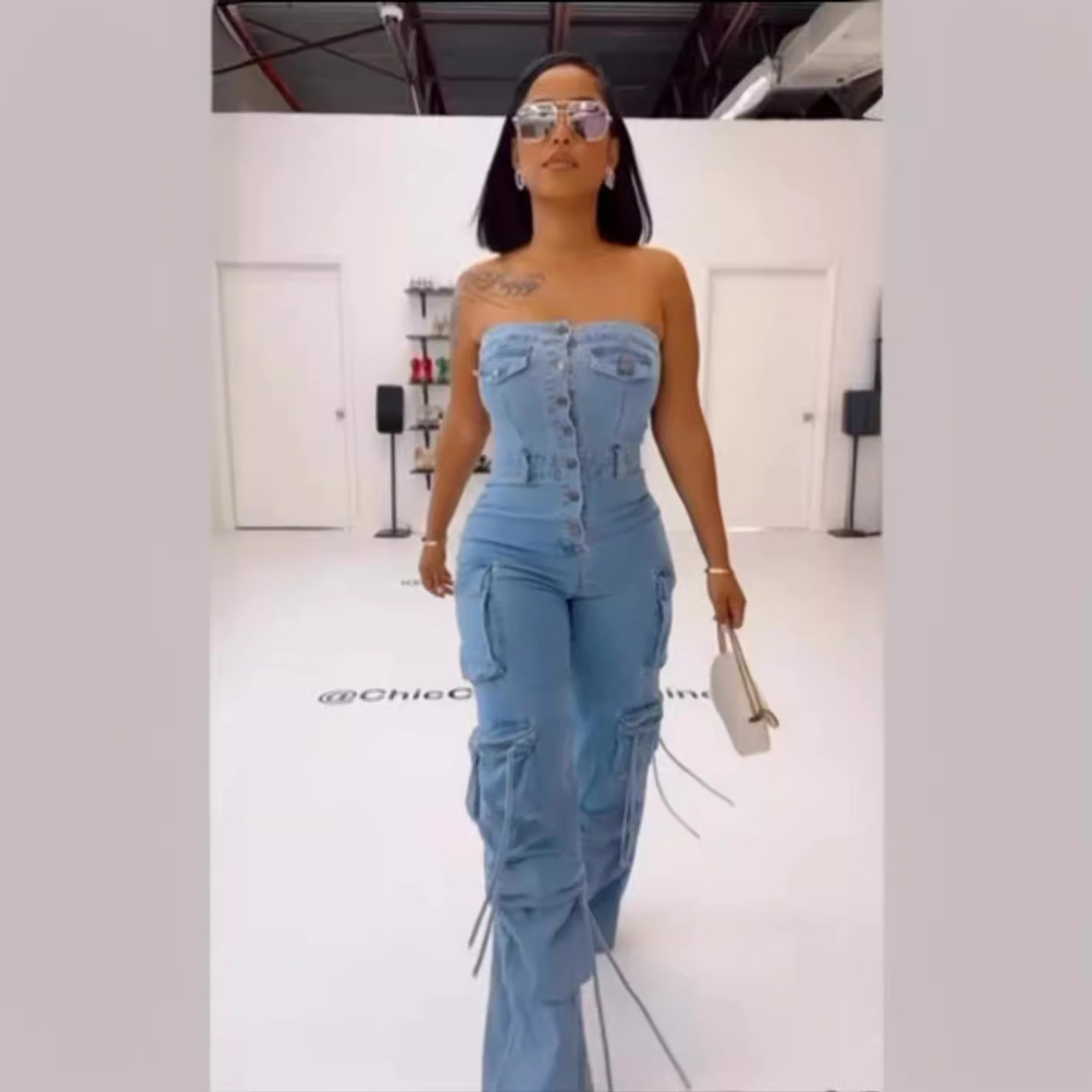 Mom Jeans Women - جمبسوت حريمي بدون حمالات قطعة واحدة