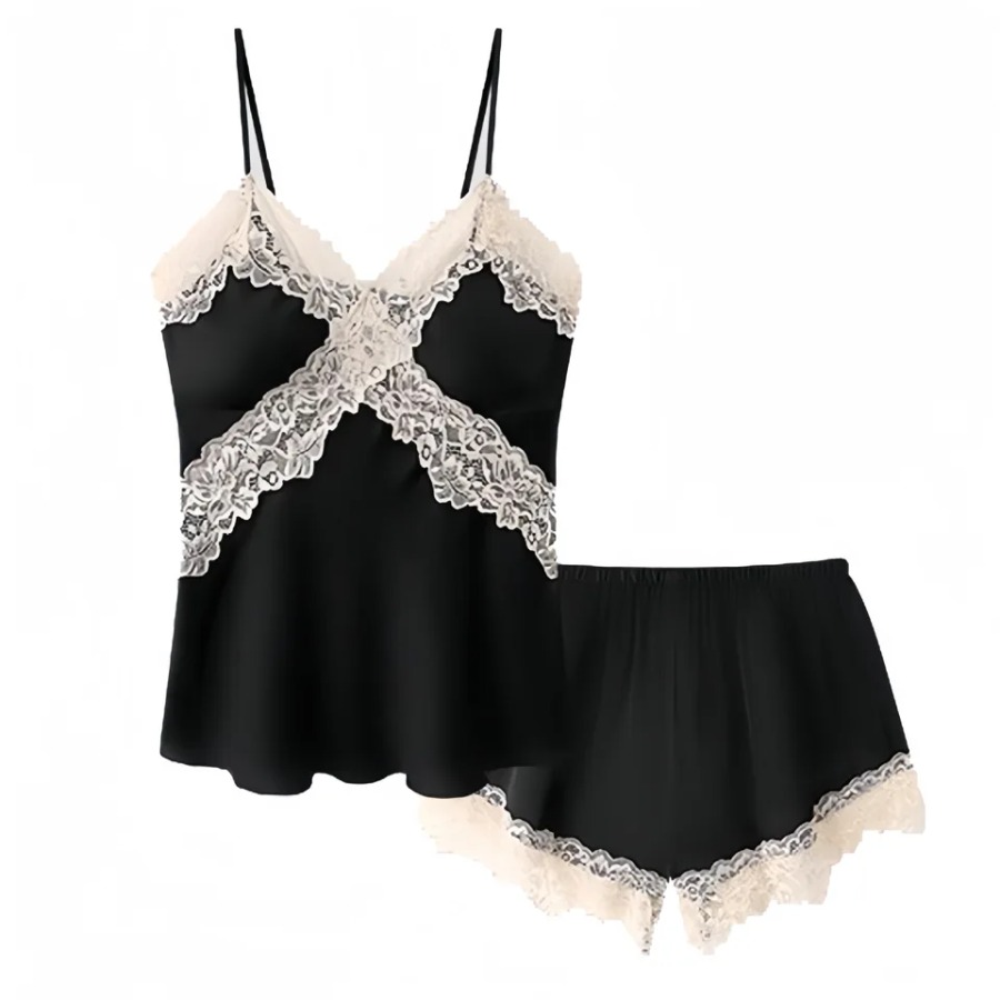 Lace Trim Cami - طقم بيجامة نسائي مثير من الساتان،