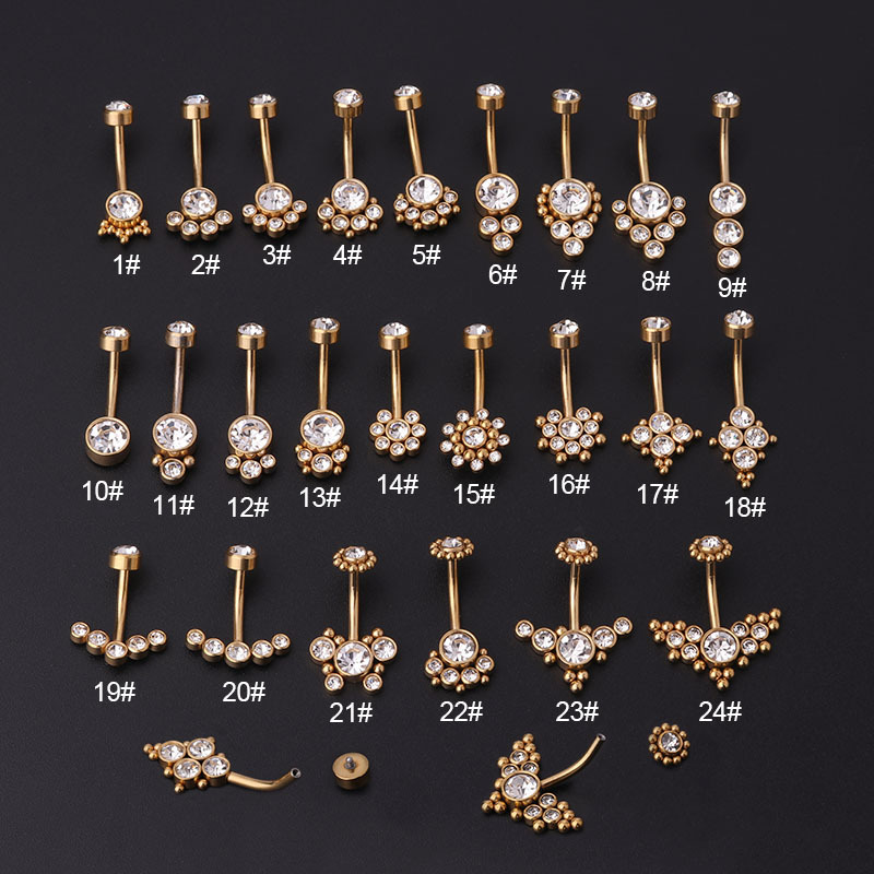 Women'S Fashion Rings Gold - حلقات سرة البطن الذهبية من الزركون،