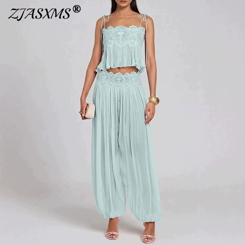 Tie Dye Two Piece - طقم بوهو من قطعتين بتطريز دانتيل،