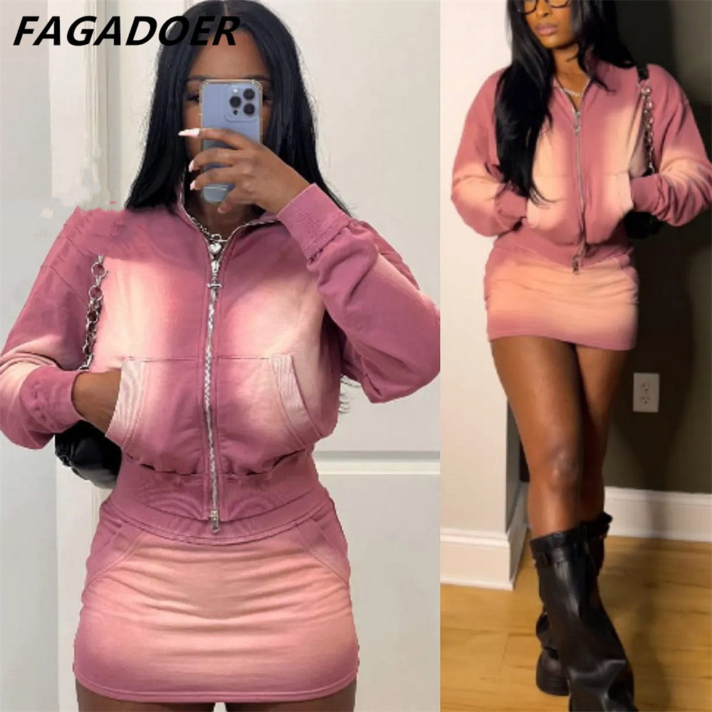 Tie Dye Two Piece - FAGADOER الوردي التعادل صبغ طباعة قطعتين