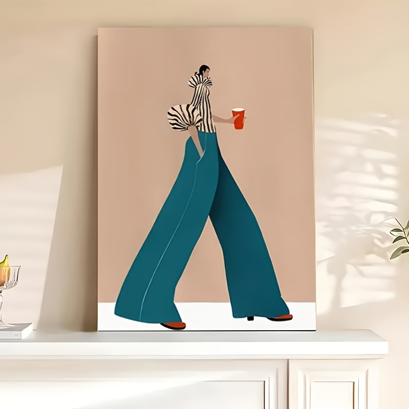 Women Fashion Drawing - المألوف السراويل الزرقاء امرأة المشارك يطبع
