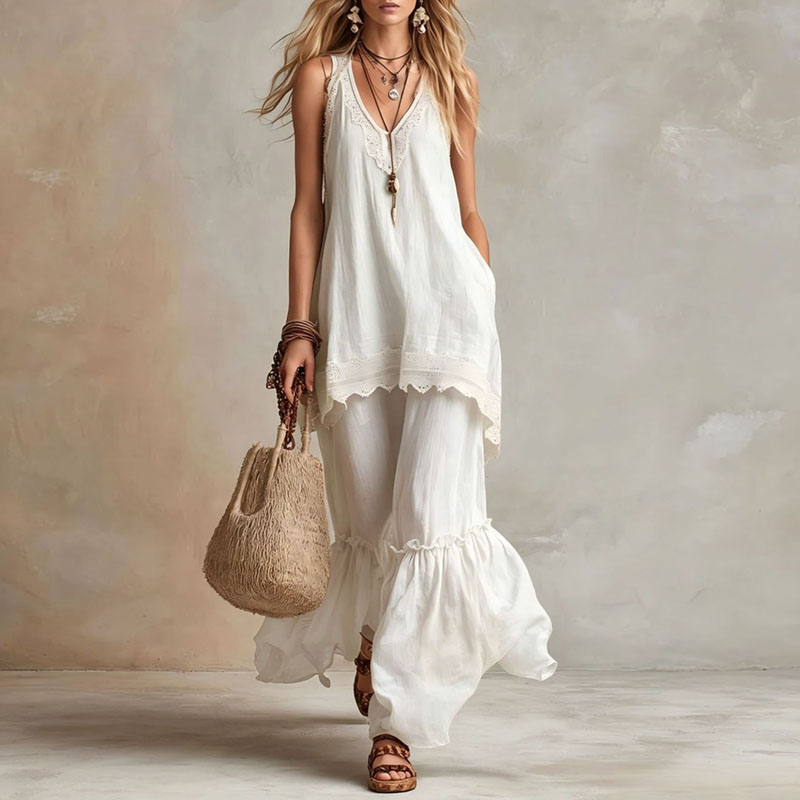 طقم نسائي جديد من قطعتين بتصمي - مراجعة Lace Trim Cami وسعره