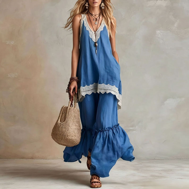 طقم نسائي جديد من قطعتين بتصمي - مراجعة Lace Trim Cami وسعره