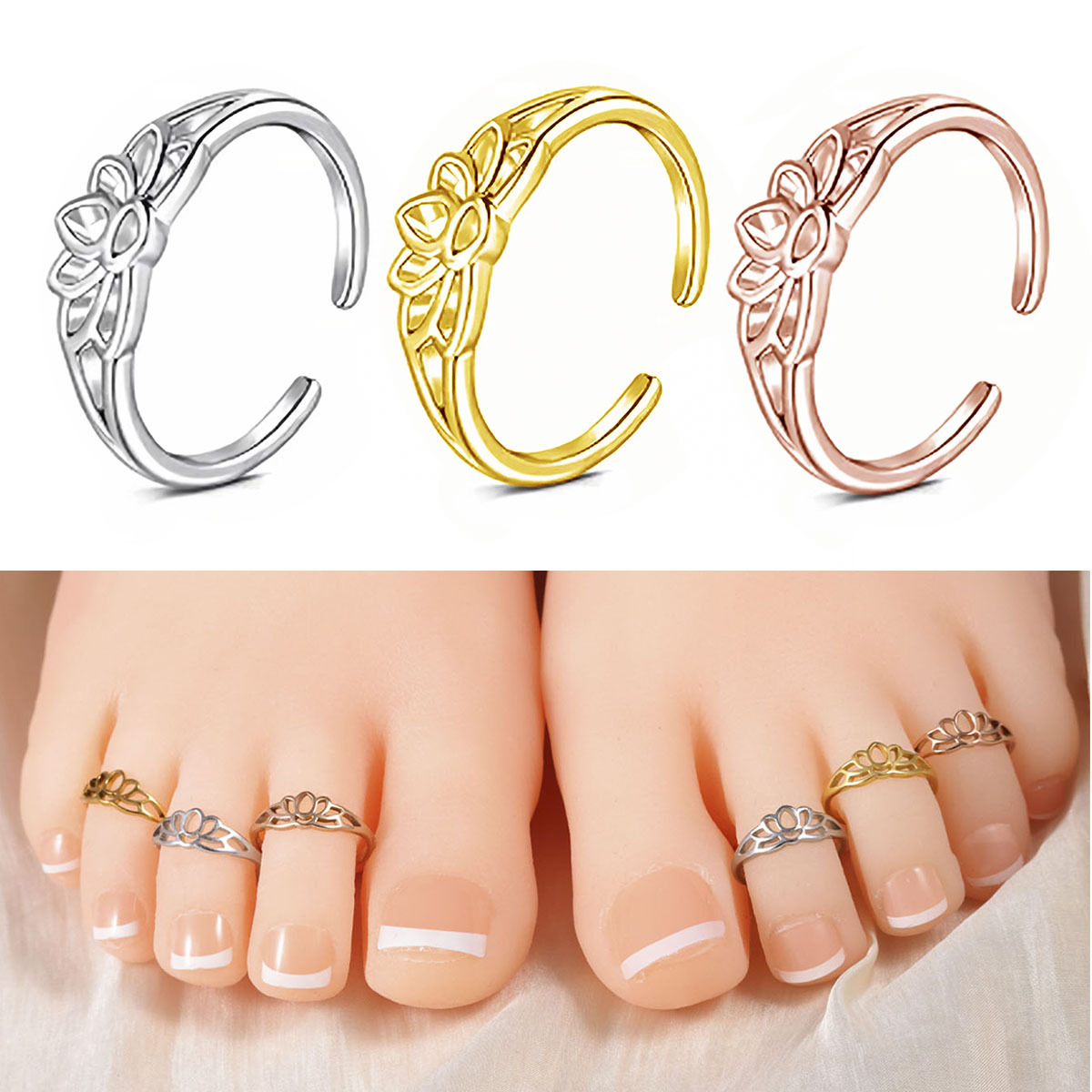 خاتم إصبع القدم على شكل زهرة ا - مراجعة Women'S Fashion Rings Gold وسعره