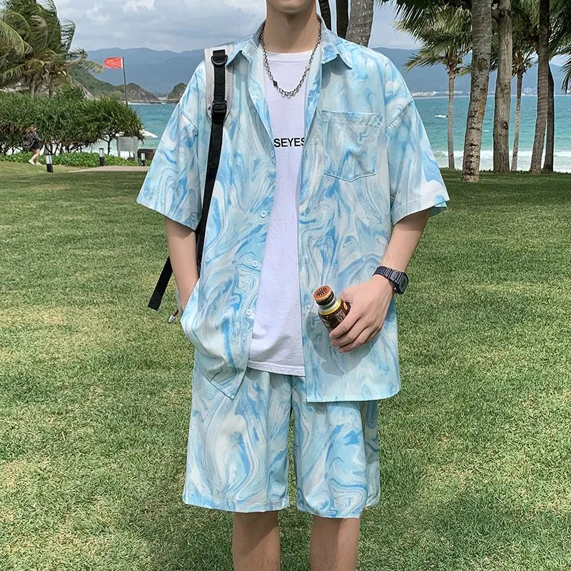 طقم قميص رجالي صيفي بنمط هاواي - مراجعة Tie Dye Two Piece وسعره