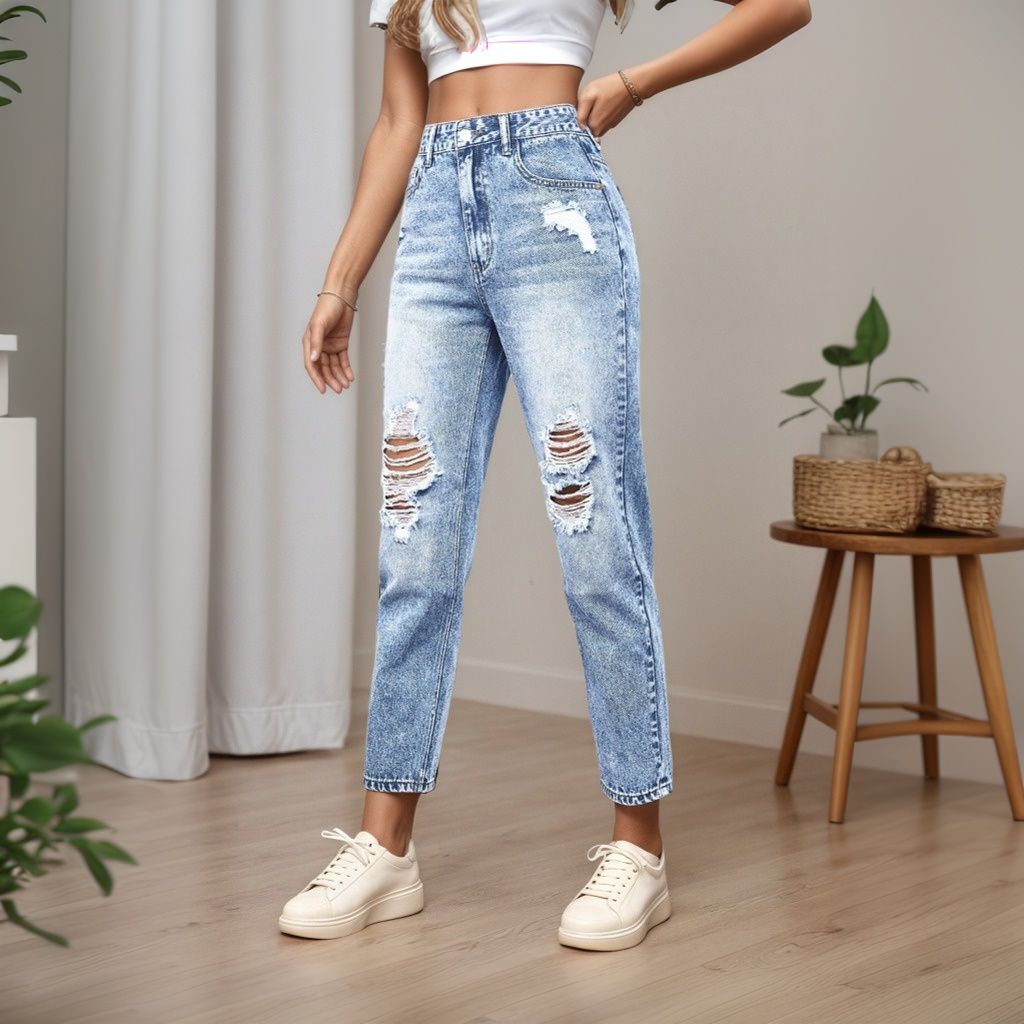 بنطال جينز نسائي بقصة ضيقة مع  - مراجعة Mom Jeans Women وسعره