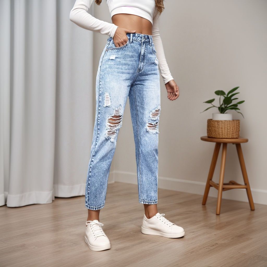 بنطال جينز نسائي بقصة ضيقة مع  - مراجعة Mom Jeans Women وسعره