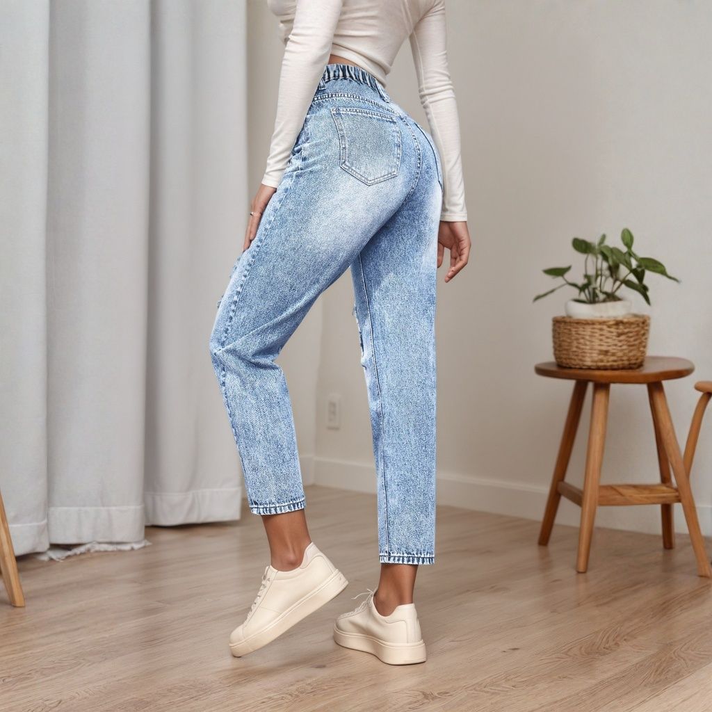 بنطال جينز نسائي بقصة ضيقة مع  - مراجعة Mom Jeans Women وسعره