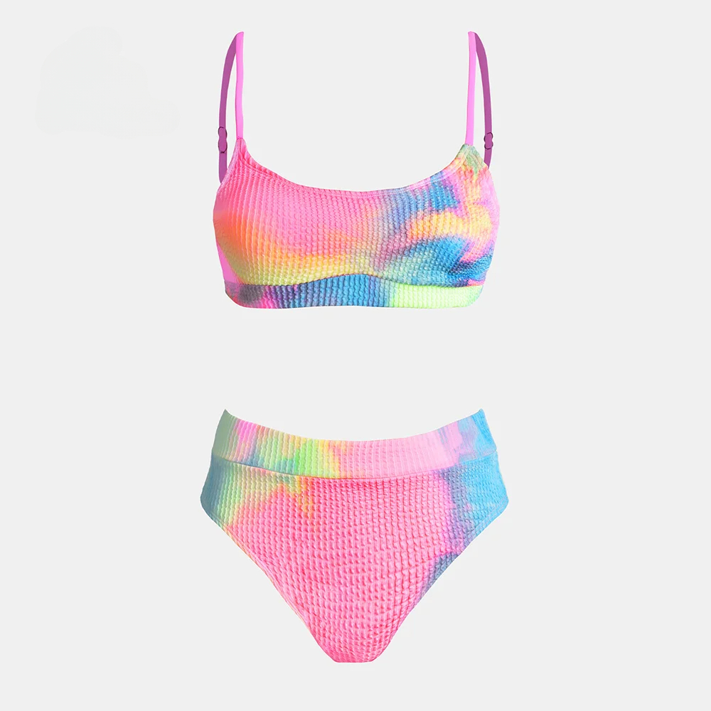 أطقم بيكيني عالية الخصر مزخرفة - مراجعة Tie Dye Two Piece وسعره